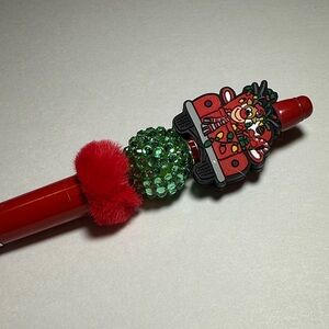 Festive Red and Green Handmade Reindeer Pen